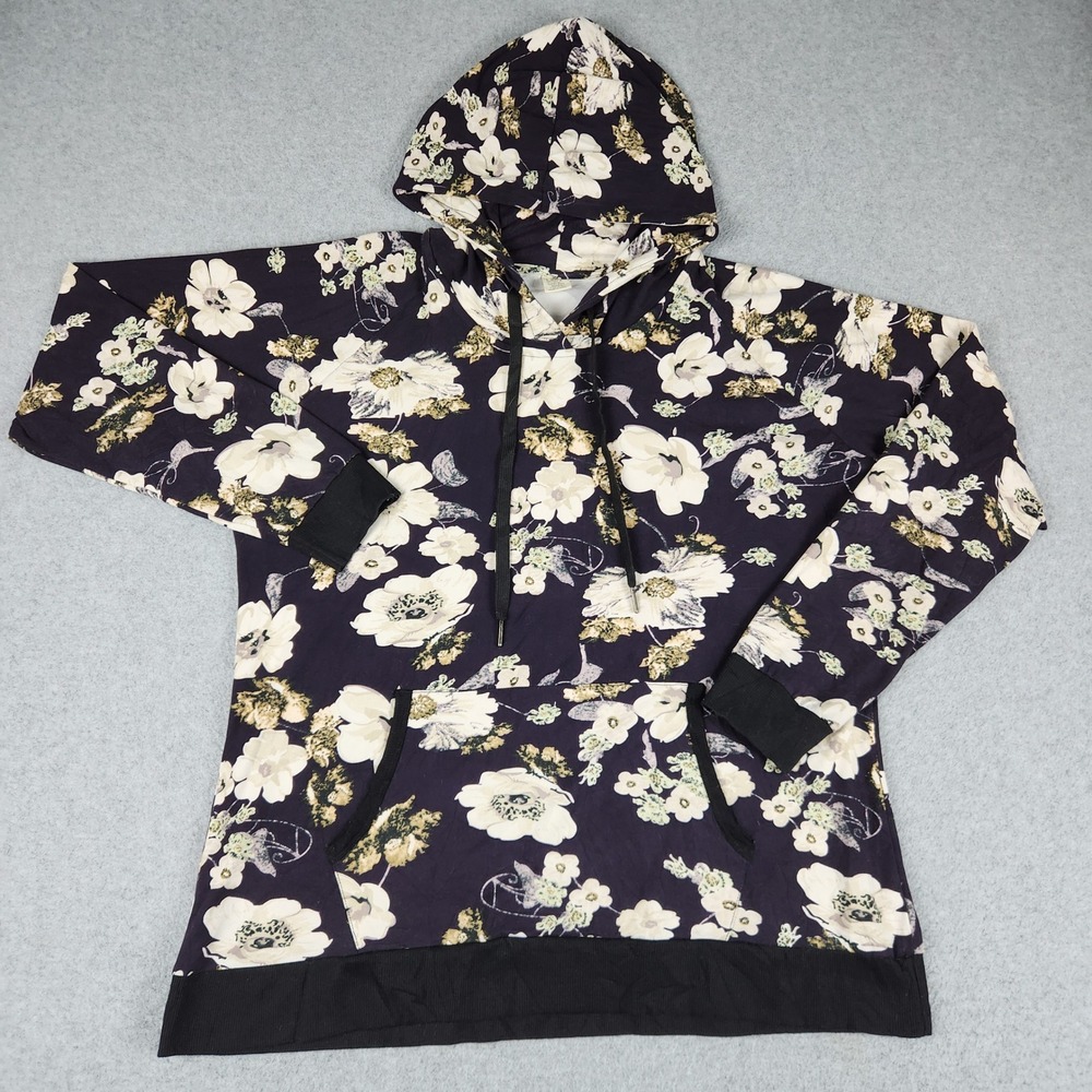 Lildy Super Soft Hoodie Womens L-XL Purple Floral Kangaroo Pocket Long Sleeve